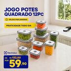 Kit 12 Potes Herméticos de Plástico Retangulares