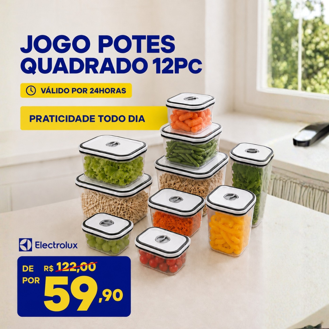 Kit 12 Potes Herméticos de Plástico Retangulares