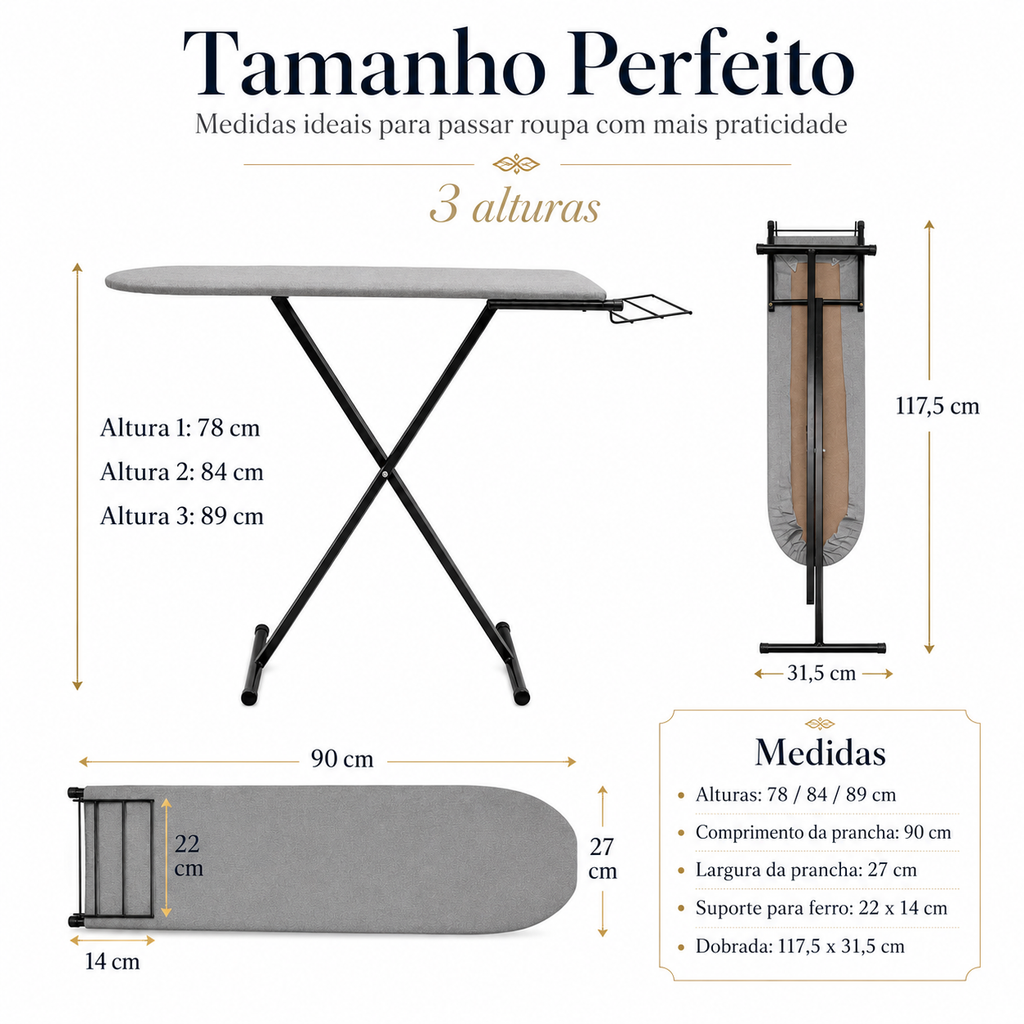 Tabua De Passar Roupa Reforçada Com Porta-Ferro