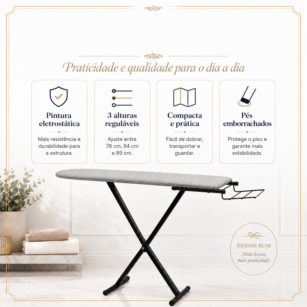 Tabua De Passar Roupa Reforçada Com Porta-Ferro