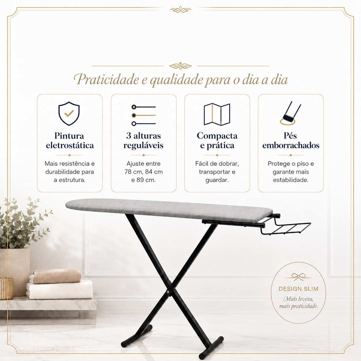 Tabua De Passar Roupa Reforçada Com Porta-Ferro