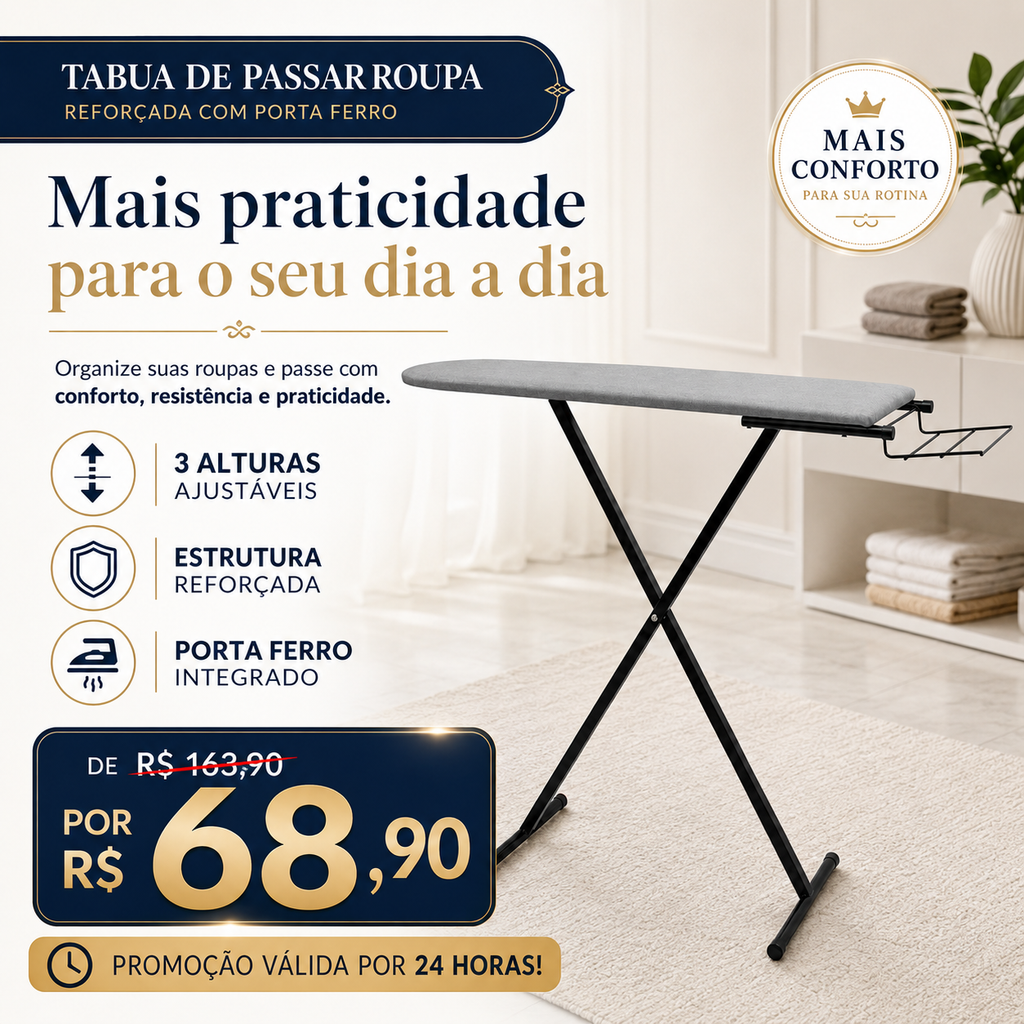 Tabua De Passar Roupa Reforçada Com Porta-Ferro