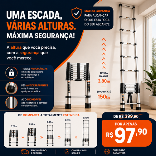 Escada Telescópica Extensiva Aço Inoxidável