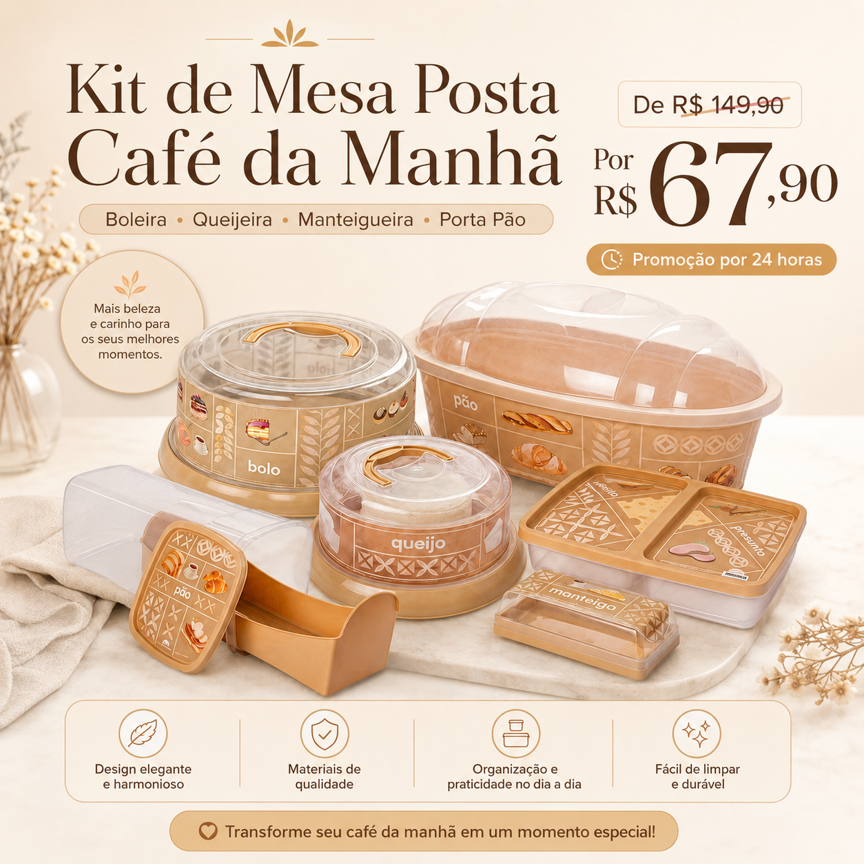Kit de café da manhã mesa posta